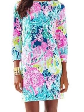 Lilly Pulitzer Marlowe Pima Cotton 3/4 Sleeve Dress S Let's Cha Cha Print